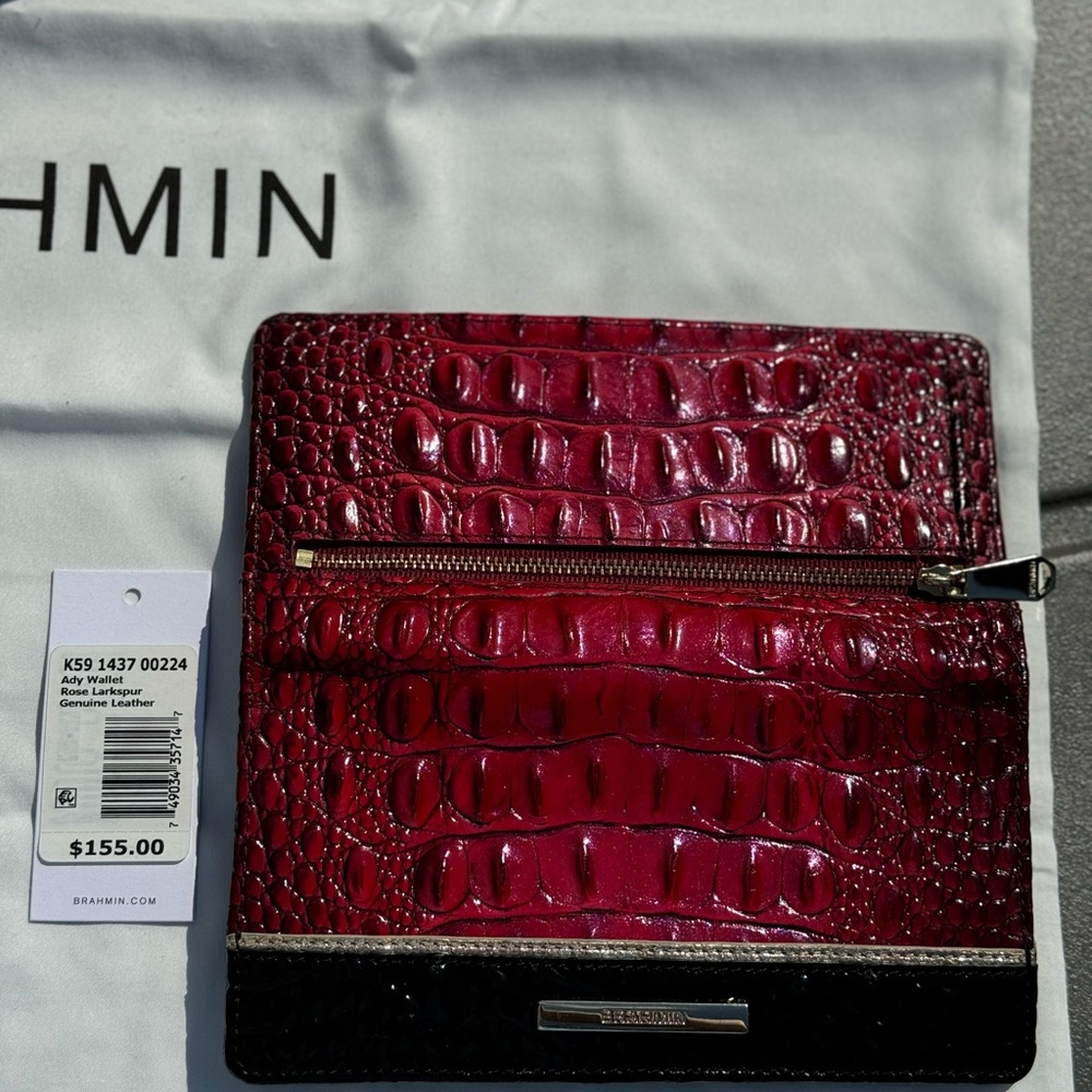 Brahmin Black Croc-Embossed Leather Wallet